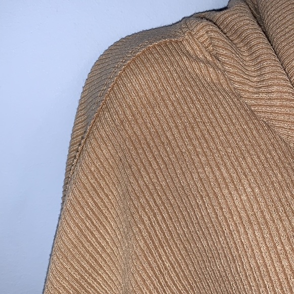 Easel boutique cowl neck sweater thin ribbed camel tan loose boxy exposed seams - Picture 5 of 8